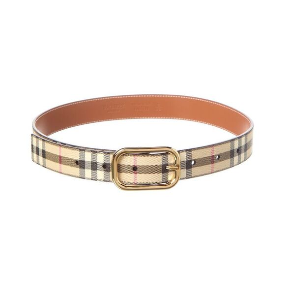 Burberry Check E-Canvas & Leather Belt, Beige - Picture 1 of 3